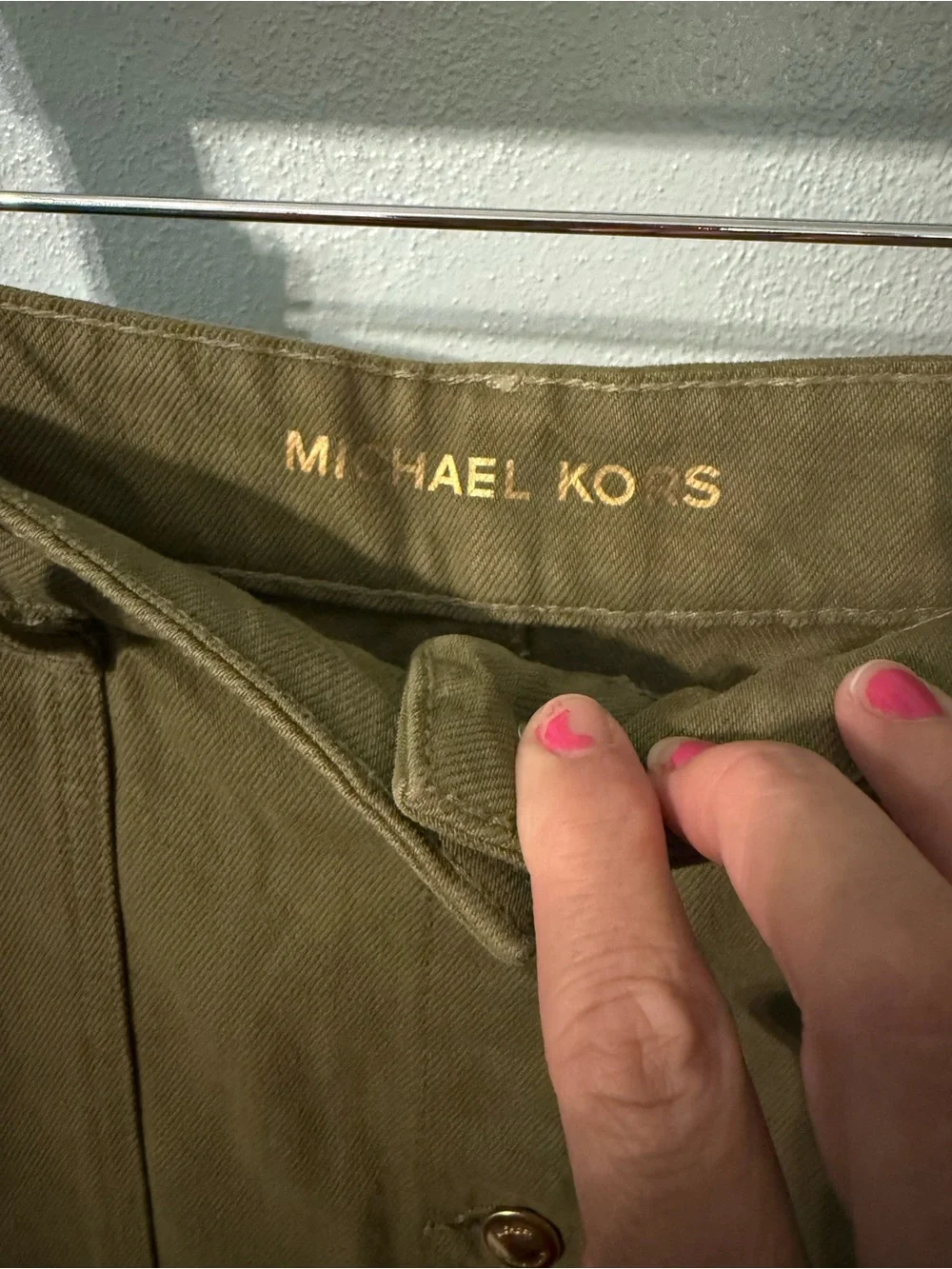 NWT Michael Kors Olive Green Button Front Denim Utility Skirt Pockets Size 6